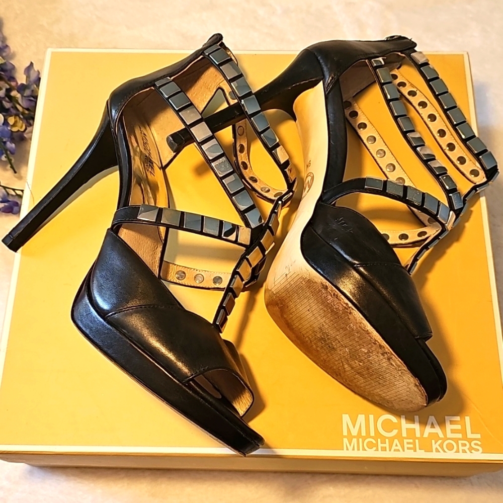 Michael Kors Chantalle Open Toe Studded Heels - Picture 3 of 7